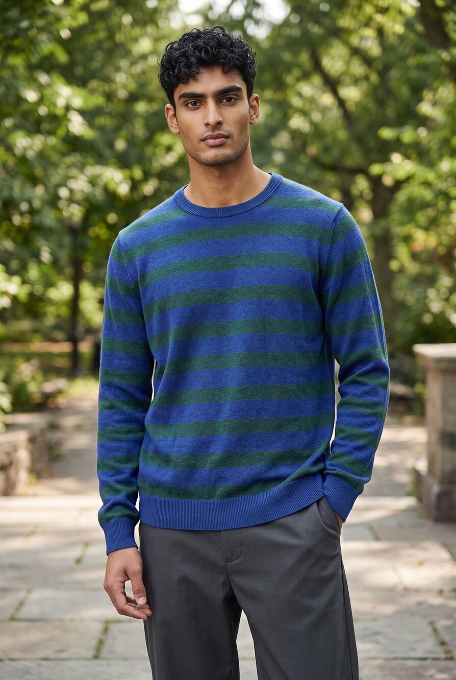 14th & Union Men's Blue Green Striped Crew Neck Sweater 2Xl NWOT Classic Casual